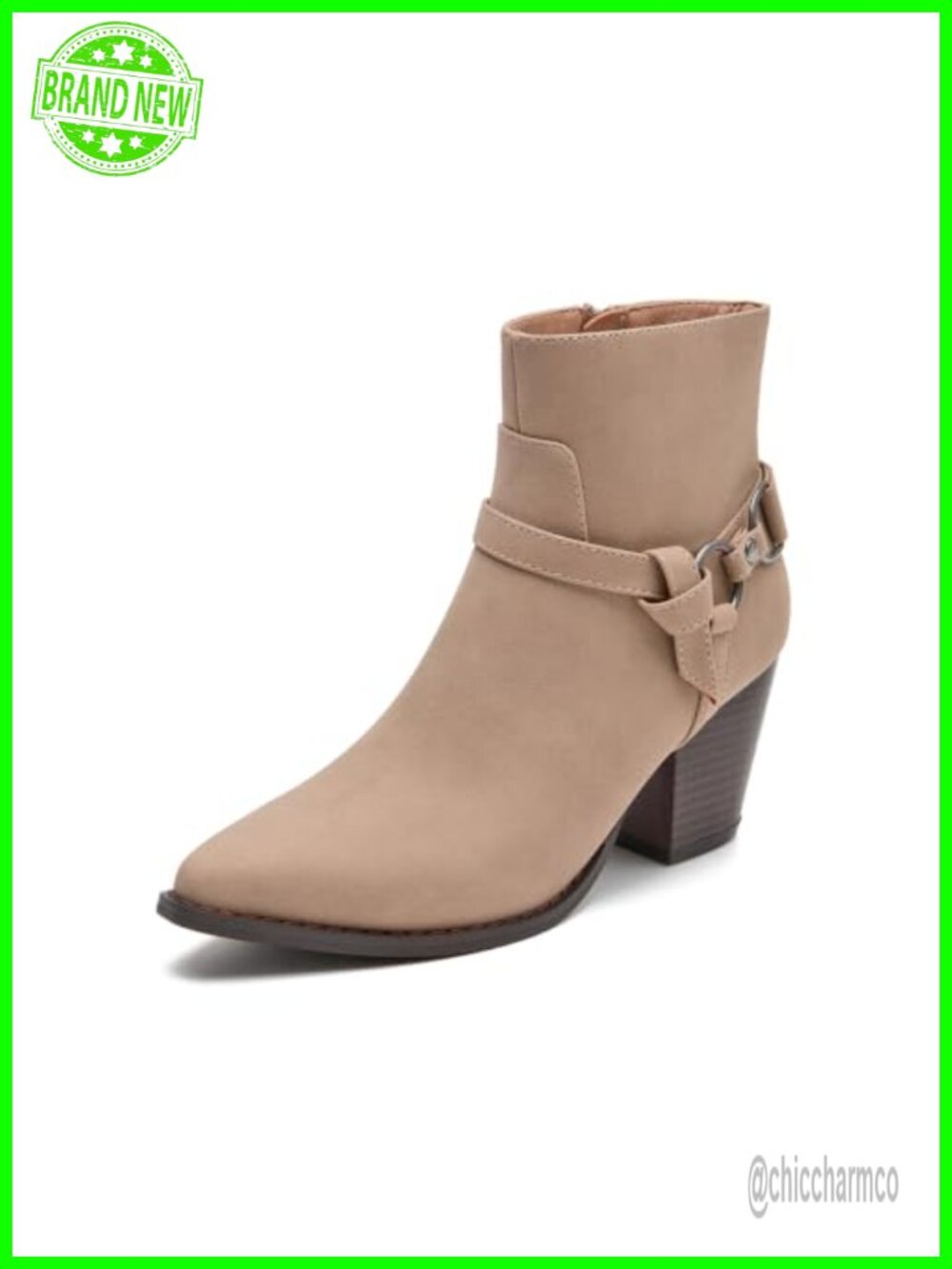 Faux Suede Ankle Boots Block Heel Pointed Toe Zip Up Western Booties